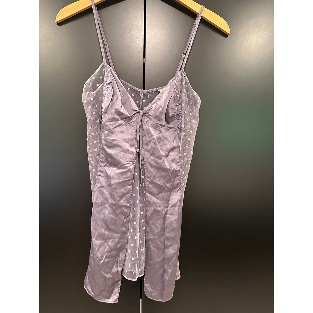 Vintage Victorias Secret Silk Mesh Polka Dot Slip Chemise Lavender XS